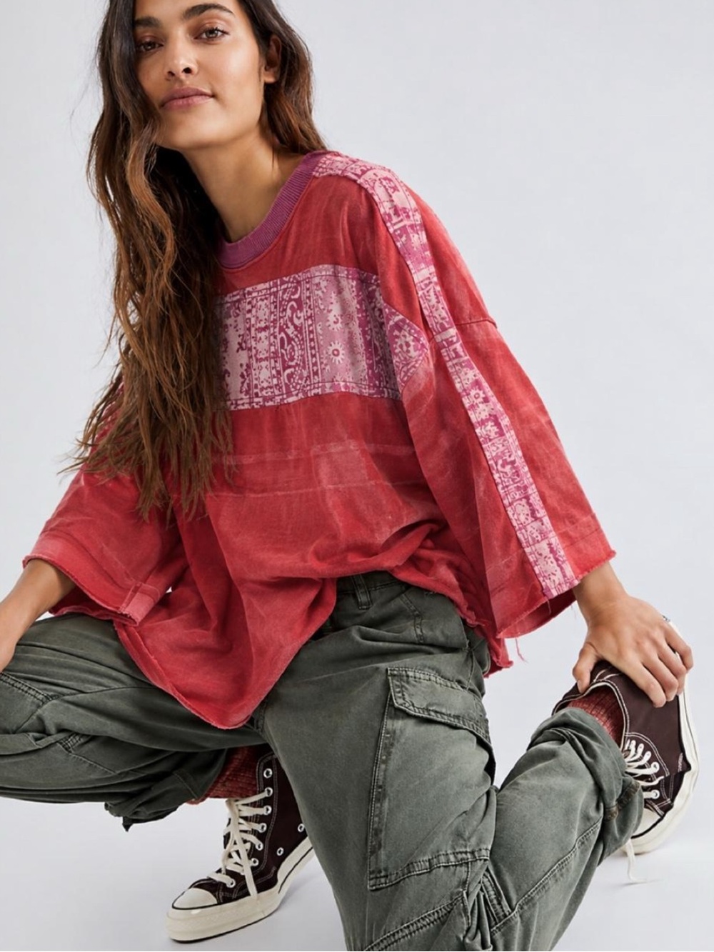 XS, SEE NOTE FREE PEOPLE WE THE FREE HAPPINESS IN BLOOM TEE red and pink bandana